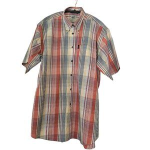 IZOD Mens Plaid Casual Collared Short Sleeve Button down Shirt size L